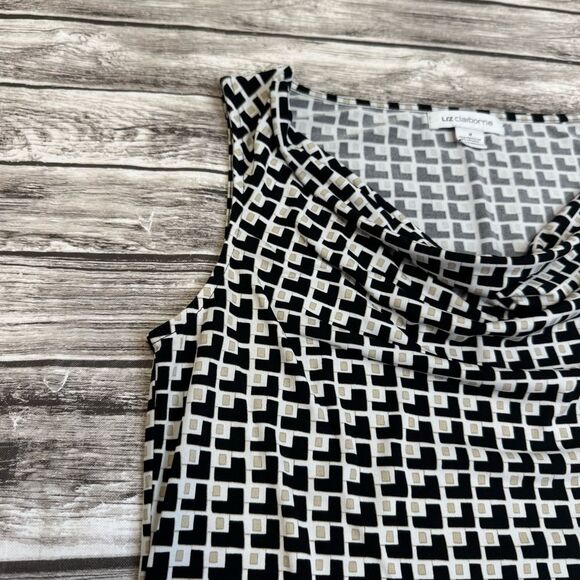 Liz Claiborne Women's Cowl Neck Sleeveless Blouse White Black Tan M Med Medium - Picture 4 of 10